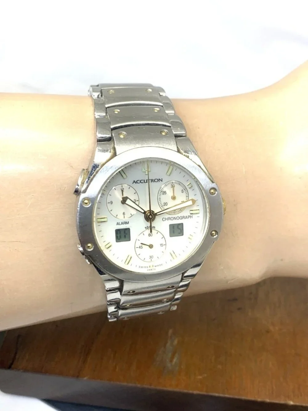 Bulova Accutron Men's Watch 28B74 Swiss Quartz Chronograph Two Tone Steel 37mm